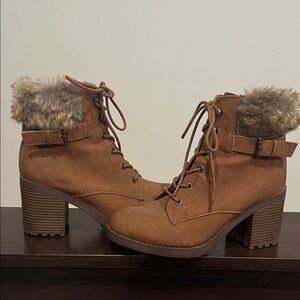 Falls Creek Brown Lace Up Boots with Faux Fur